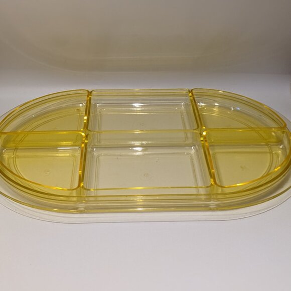 Vintage 70s Yellow André Morin Large Oval Serving Tray Party Buffet Platter - Picture 2 of 8